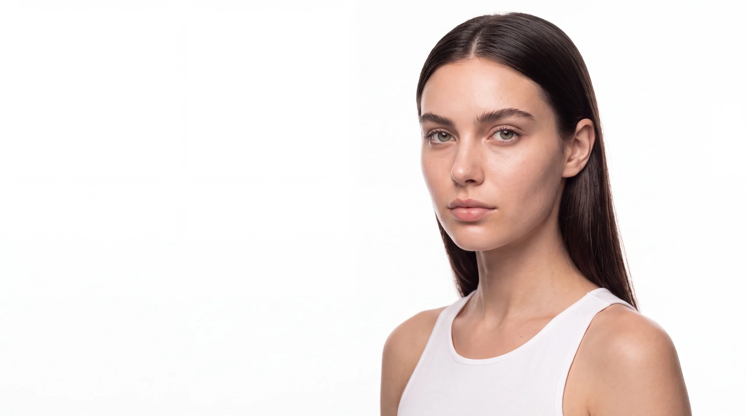 BIOSAR model, natural skin, on a white background