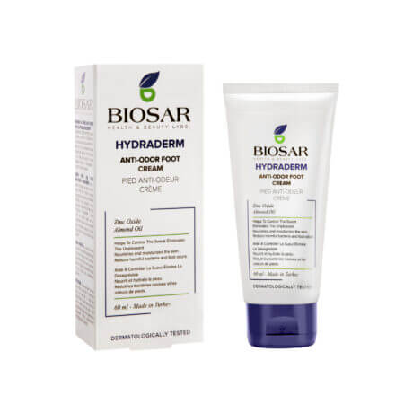 Biosar Haydraderm Anti Odor Foot Cream is a specialized formula designed to tackle the unpleasant smell caused by excessive sweating and bacteria on the feet.